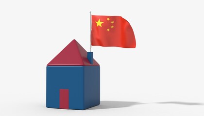Casa 3D con bandiera al vento China sul tetto
