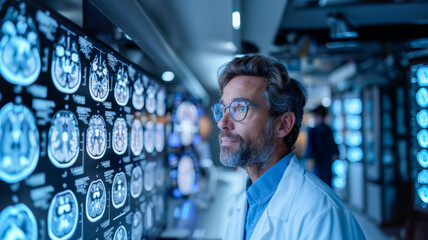 Fototapeta premium Doctors diagnose brain disease patients. Viewing computerized tomography scan results from the monitor screen