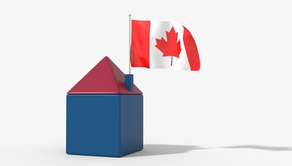Casa 3D con bandiera al vento Canada sul tetto