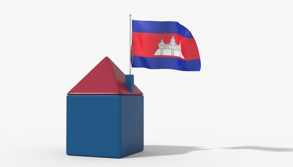 Casa 3D con bandiera al vento Cambodia sul tetto