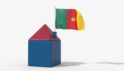 Casa 3D con bandiera al vento Cameroon sul tetto