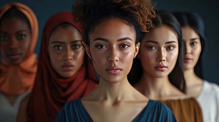 Diverse Group of Women Showcasing Multicultural Beauty, International Womens Day with women different nationalities and cultures - obrazy, fototapety, plakaty