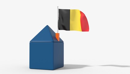 Casa 3D con bandiera al vento Belgium sul tetto