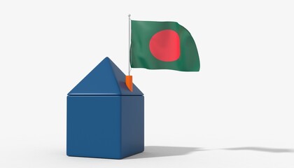 Casa 3D con bandiera al vento Bangladesh sul tetto