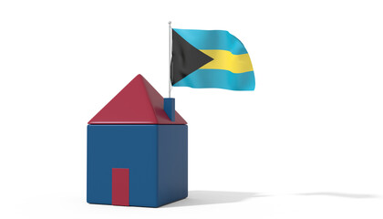 Casa 3D con bandiera al vento Bahamas sul tetto