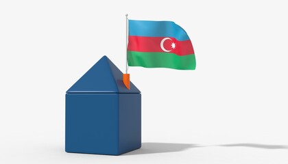 Casa 3D con bandiera al vento Azerbaijan sul tetto