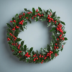 Fototapeta na wymiar Christmas wreath made of holly berries, 3d colorful Christmas wreath