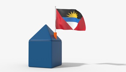 Casa 3D con bandiera al vento Antigua and Barbuda sul tetto