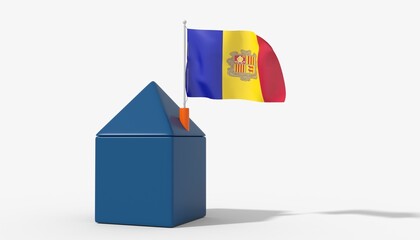 Casa 3D con bandiera al vento Andorra sul tetto