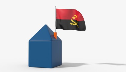 Casa 3D con bandiera al vento Angola sul tetto