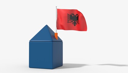 Casa 3D con bandiera al vento Albania sul tetto