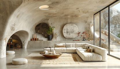 Fototapeta na wymiar Interior of a living room with sofa and table. Created with Ai