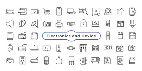 Device and technology line icon set. Electronic devices and gadgets outline icons collection for web and mobile app.