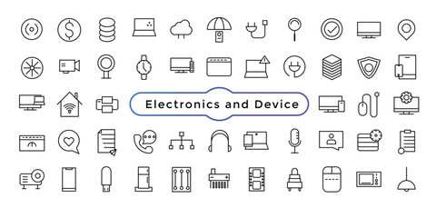 Device and technology line icon set. Electronic devices and gadgets outline icons collection for web and mobile app.
