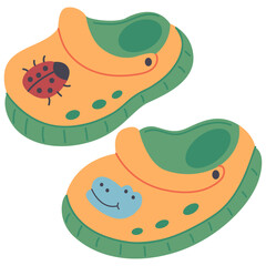 Cute baby summer sandals vector cartoon illustration isolated on a white background.