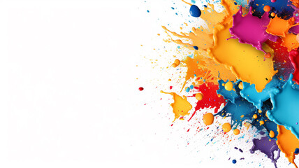 vibrant paint splatters on white background