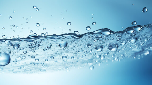 water splashes and drops on light blue background