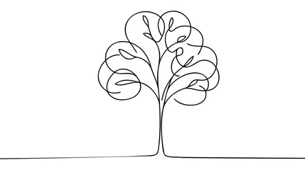 Continuous one line drawing of tree on white background. Vector illustration - obrazy, fototapety, plakaty