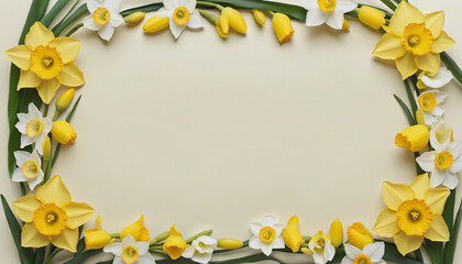 Naklejka na ściany i meble delightful daffodil petals as a frame border, isolated with negative space for layouts