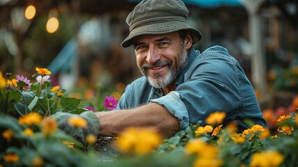 Gardener working in the garden, Spring gardening works