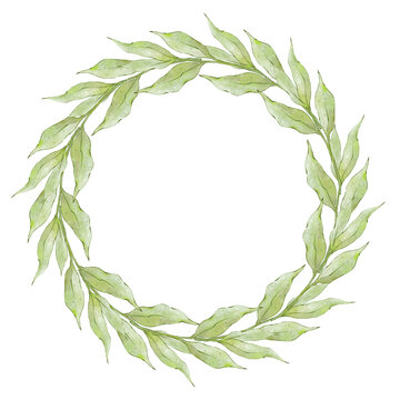 Wedding greenery wreath in pastel colors. Floral background in Boho style. Hand drawn illustration floral watercolor composition. Isolated on white background