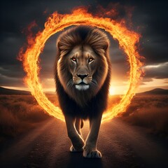 lion on the background of the night sky