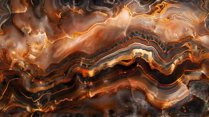 Luxurious Copper Marble Swirl Background with Brown Accents for Elegant Decor