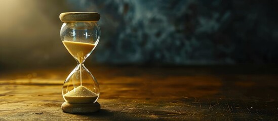 A Hourglass using sand as time passing for business deadline copy space background. Generated AI