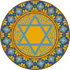 Golden and blue beautiful jewish artwork with copy space for text in