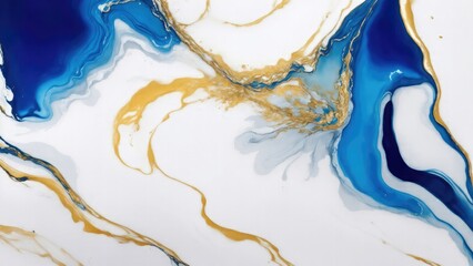 luxury White, Gold and Blue abstract fluid art painting in alcohol ink technique Background