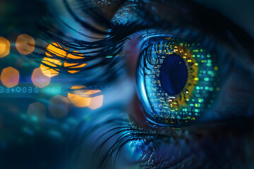 lights on an eye depicting the iris recognition - obrazy, fototapety, plakaty