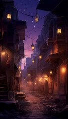 Digital painting of a street in the old city