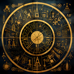 Astrological symbols and signs on a dark background. Vector illustration