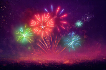 Fototapeta premium Sparkling color fireworks. AI generated