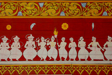 Kandyan Era (15th Century) Painted Wall Panel, Temple of the Tooth, Kandy, Sri Lanka