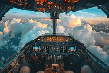 A view of the control panel and the cockpit. Generative Ai. - obrazy, fototapety, plakaty