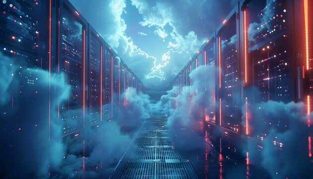 Hybrid Cloud Solutions, hybrid cloud solutions with an image showing integration between on-premises infrastructure and cloud services, AI