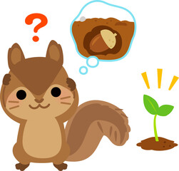 ドングリを埋めた場所を忘れたリスと芽