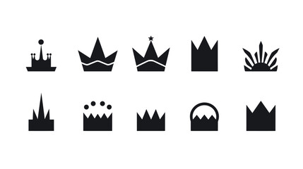Set of black crown icons. Black crown symbol collection