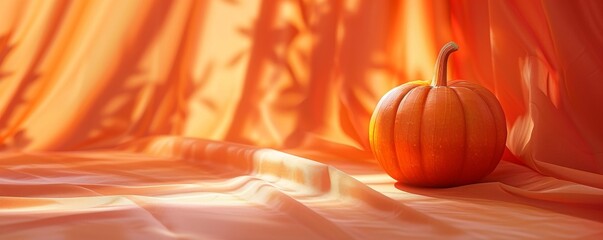Evoking the warmth and spirit of the season, a single orange pumpkin rests against a vibrant orange...