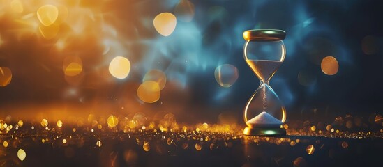 A Hourglass using sand as time passing for business deadline copy space background. Generated AI - obrazy, fototapety, plakaty