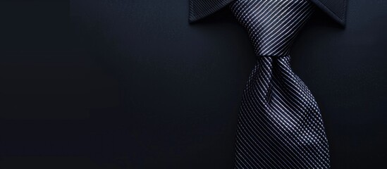 Close up of fancy dark grey tie on dark suit background. Generated AI image - obrazy, fototapety, plakaty