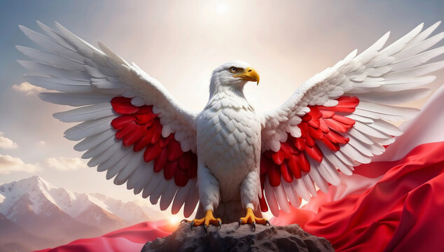 A white and red Polish patriotic eagle