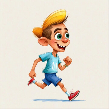 Watercolor Bliss, Smiling Man Enjoying a Joyful Run, Illustration.