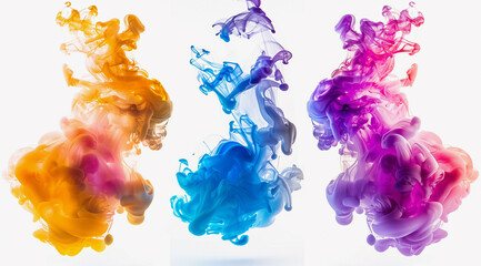 three colors of liquid are shown separated on a white background