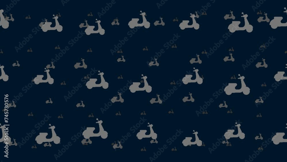 Poster scooter symbols float horizontally from left to right. parallax fly effect. floating symbols are loc