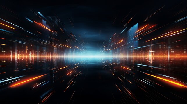 Abstract background of long explosure tale light on black ,Technology backgroud