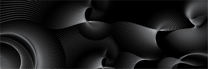 An abstract vector illustration of the wave function of data flows like fluid through the intricate vector design, connecting dots in the vast realm of big data analysis.