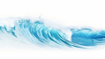 Blue sea wave with white foam isolated on white background