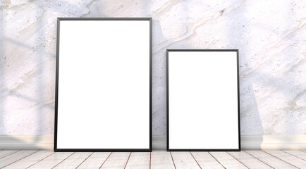 abstract mock up room with picture frame as template - 3D Illustration - 745732532